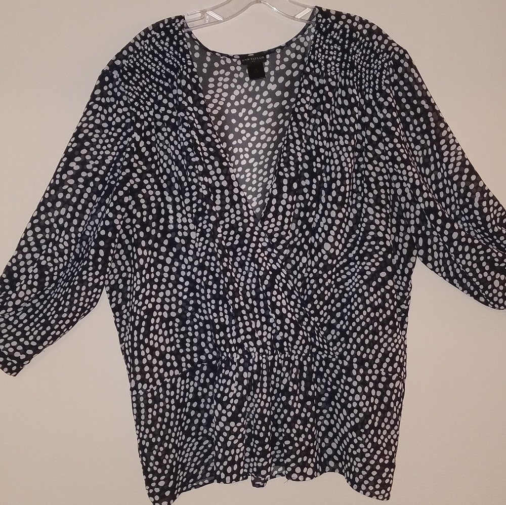 Sheer Peplum Navy Blue & White  (004)